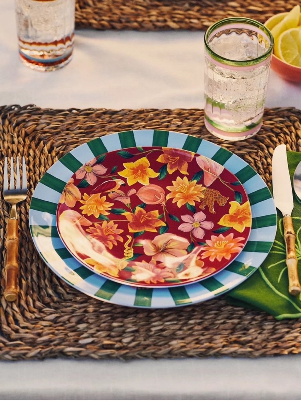 Farm Rio x Anthropologie Melamine Dessert Plate Tropical Red Berry Hibiscus